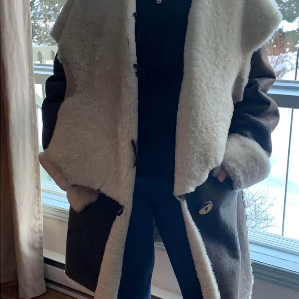 Women's Brown and Cream Shearling Coat